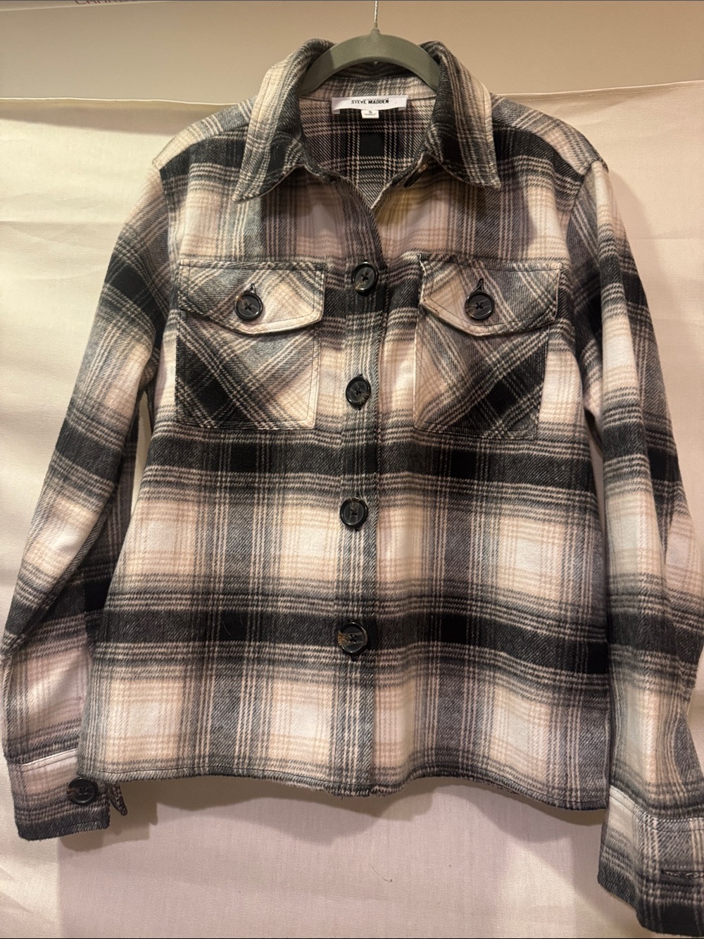 BB Dakota Steve Madden Plaid Flannel Shacket - Black, Cream  New No Tag Size S